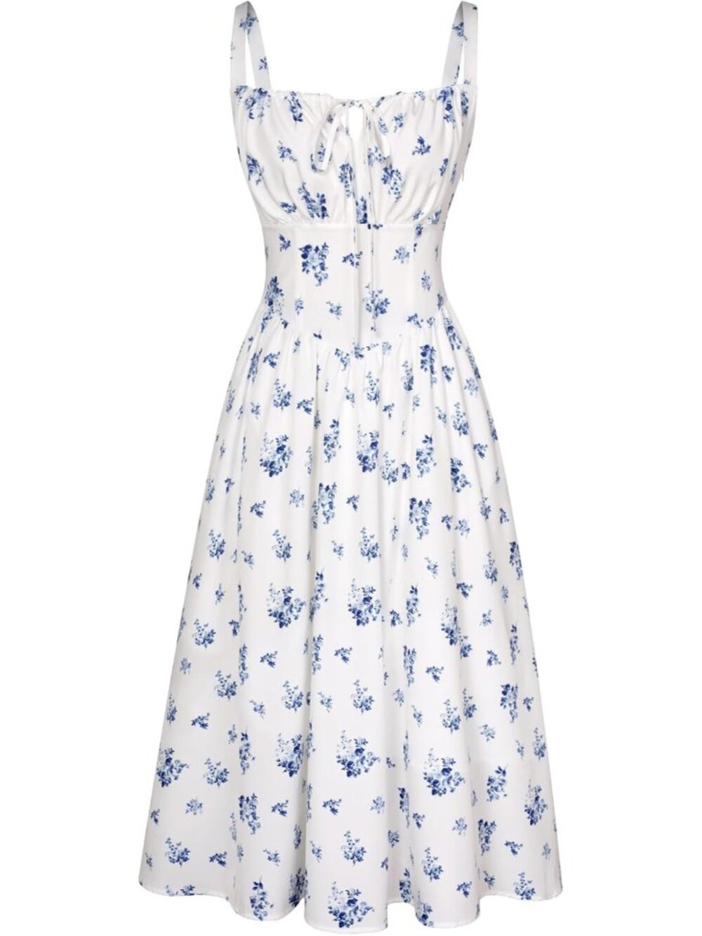 〽️women White Navy Floral closed Square Neck Garden Daily Events Corset Dress